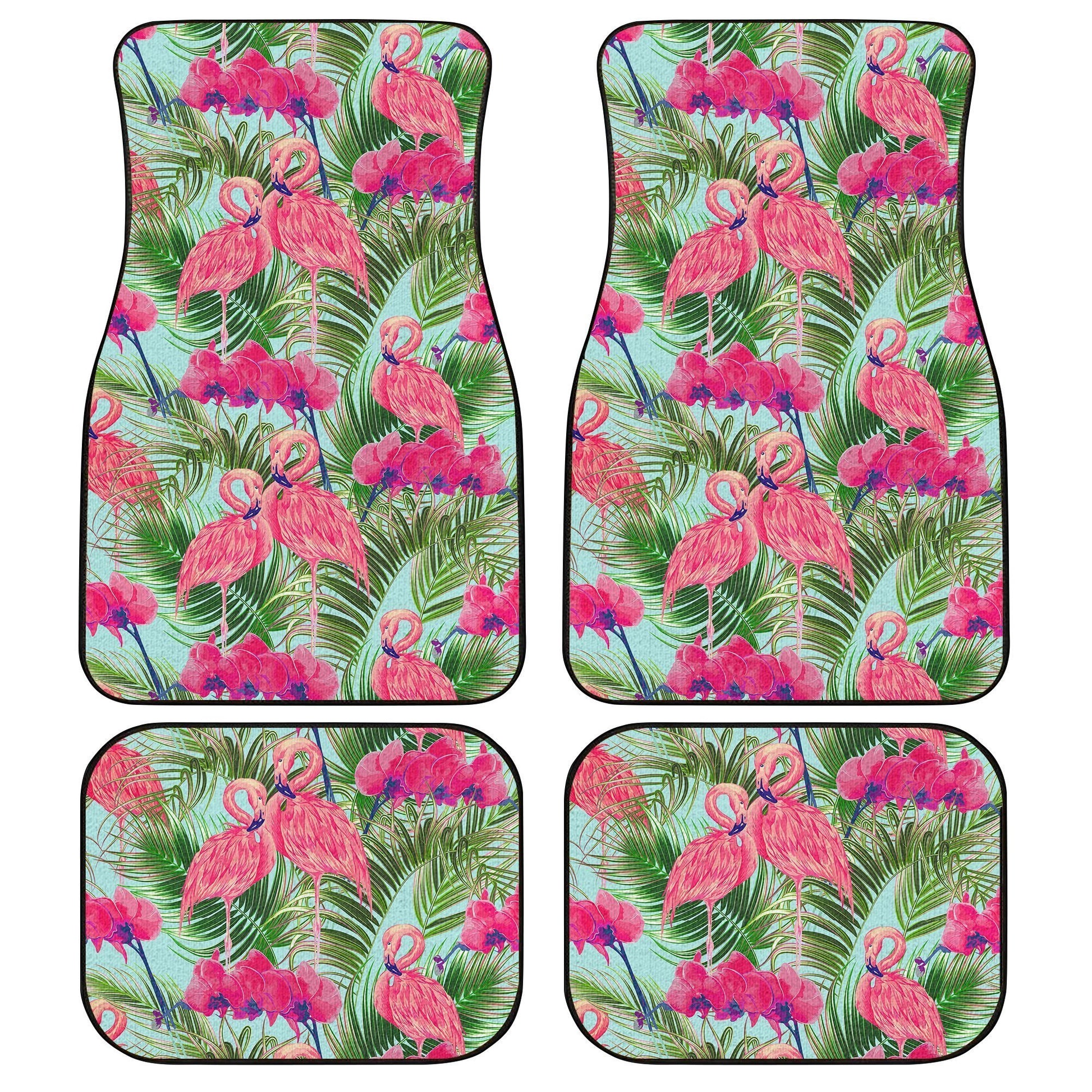 Pink Flamingo Car Floor Mats Custom Tropical Leaf Car Accessories - Gearcarcover - 1