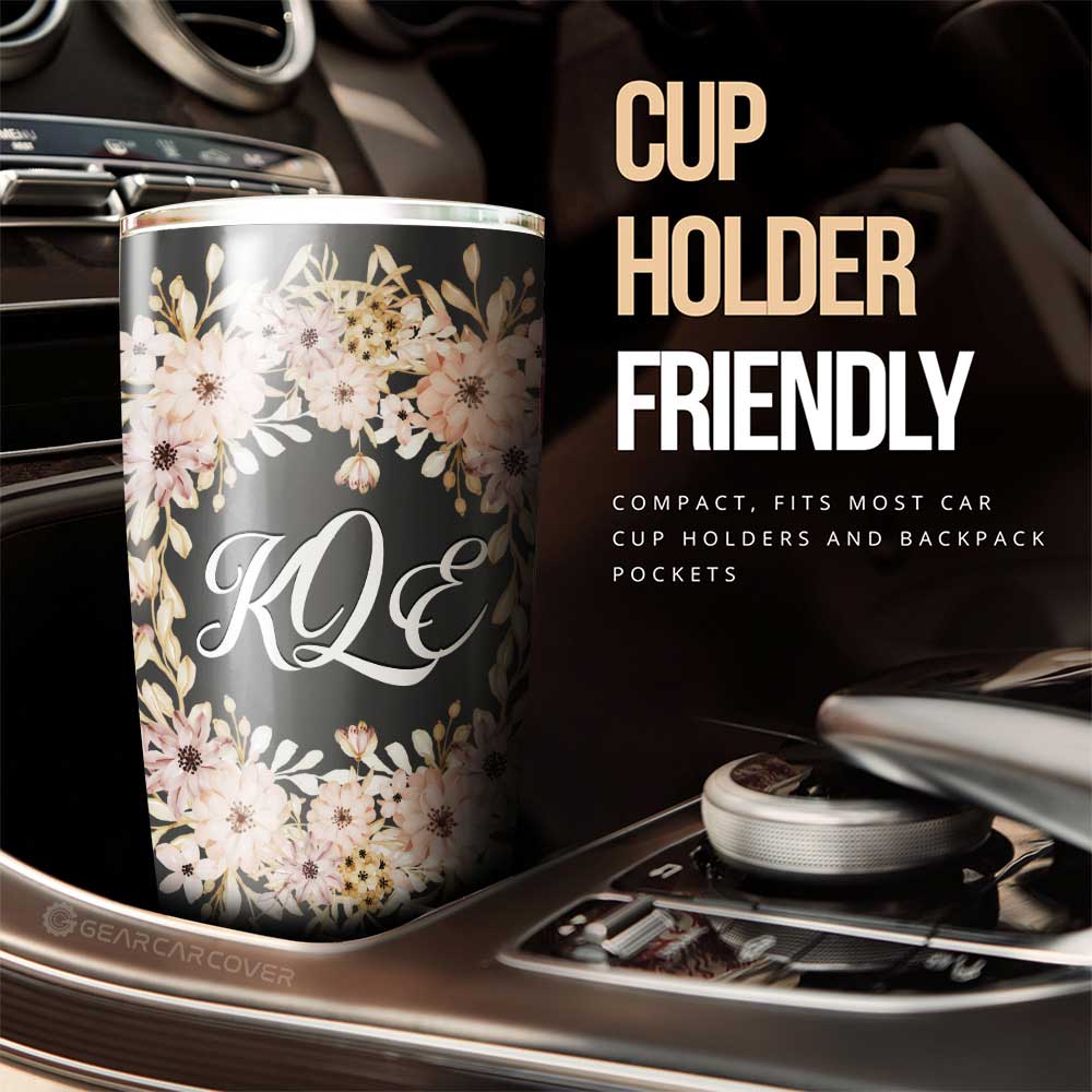 Pink Flowers Tumbler Cup Custom Personalized Name Car Interior Accessories - Gearcarcover - 2