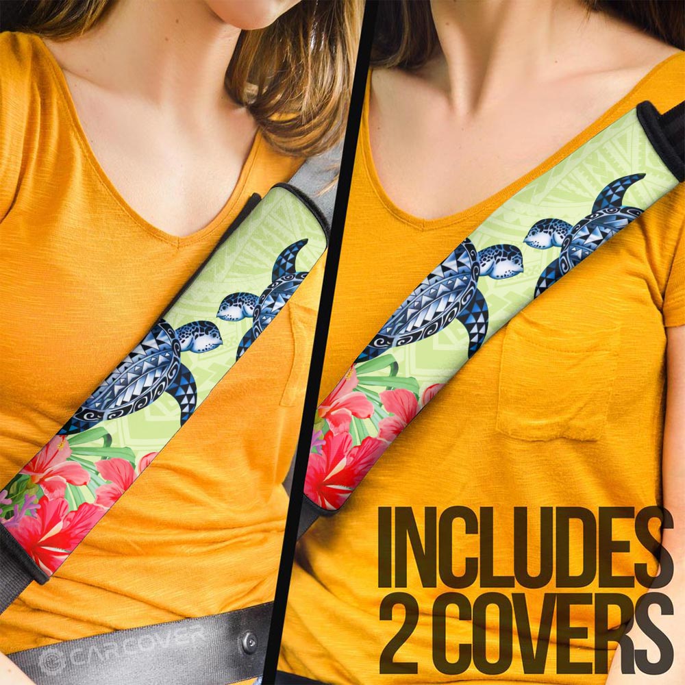 Polynesian Turtle Seat Belt Covers Custom Flowers Car Accessories - Gearcarcover - 3