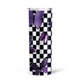 Purple Butterfly Tall Glitter Tumbler Custom Checkerboard Pattern - Gearcarcover - 4