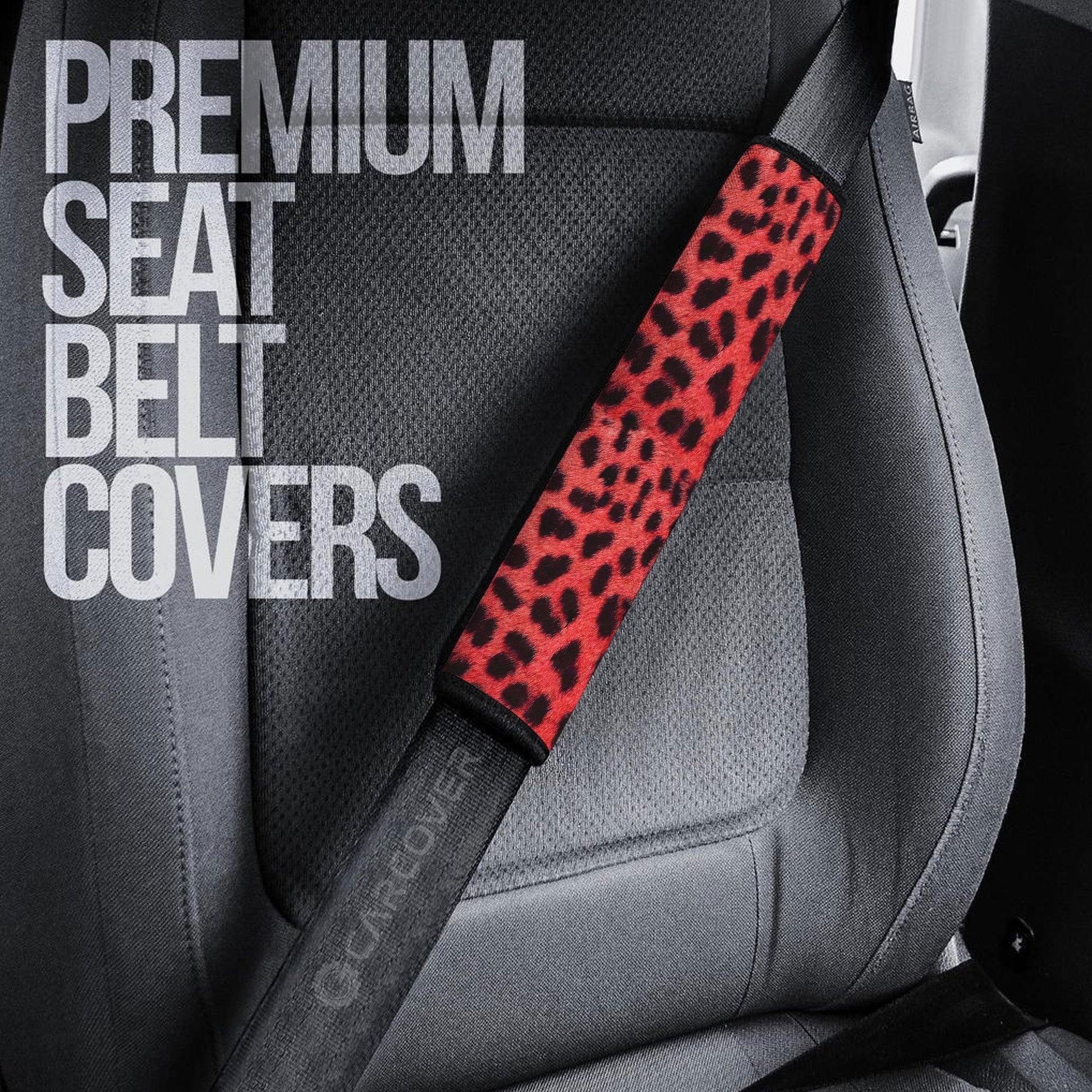 Red Cheetah Skin Seat Belt Covers Custom Animal Skin Printed Car Interior Accessories - Gearcarcover - 3
