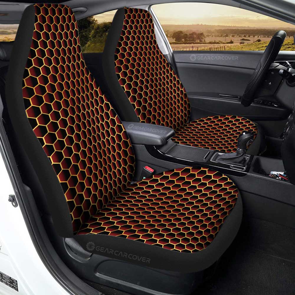 Red Pattern Car Seat Covers Custom Honeycomb Background Car Accessories - Gearcarcover - 3