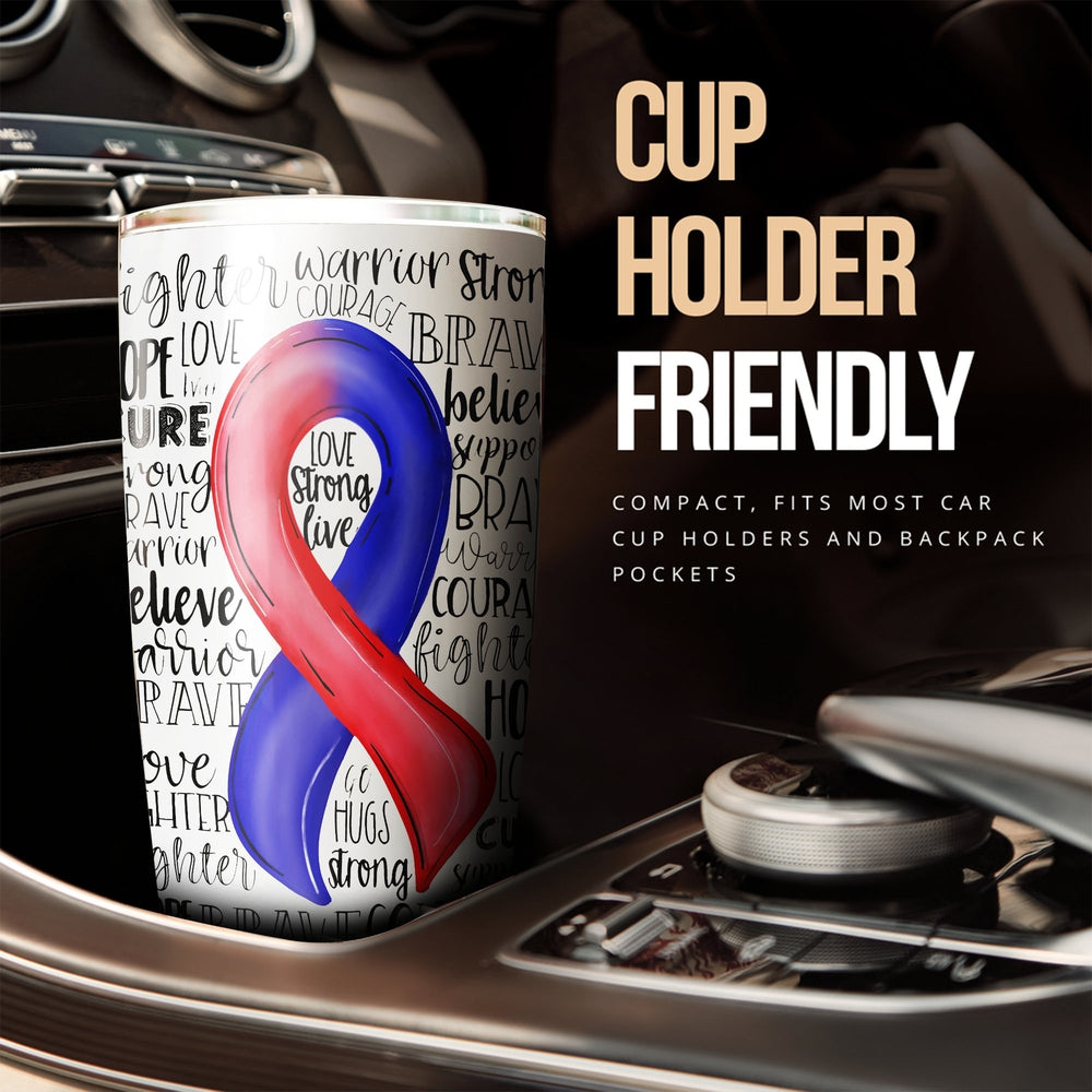 Red and Blue Ribbon CHD Awareness Tumbler Cup Custom Stainless Steel - Gearcarcover - 3