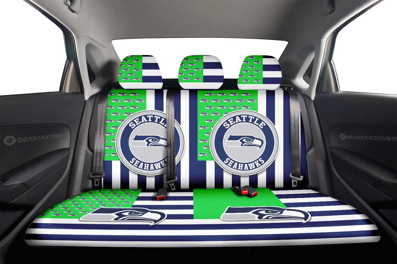 Seattle Seahawks Car Back Seat Cover Custom US Flag Style - Gearcarcover - 2