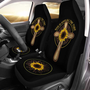 Sunflower Cross Car Seat Covers God Is Good All The Time Car Accessories - Gearcarcover - 1