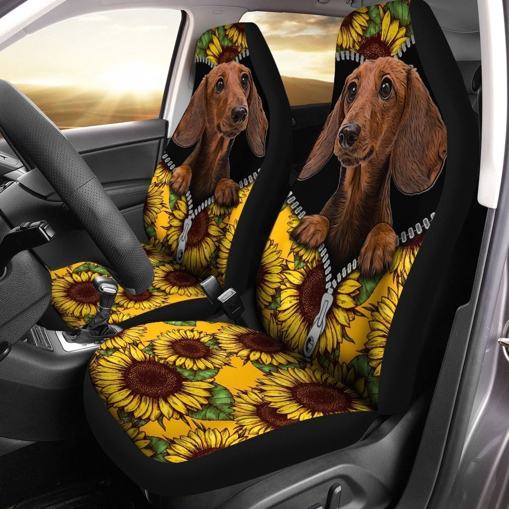 Sunflower Dachshund Car Seat Covers Custom Car Accessories - Gearcarcover - 1