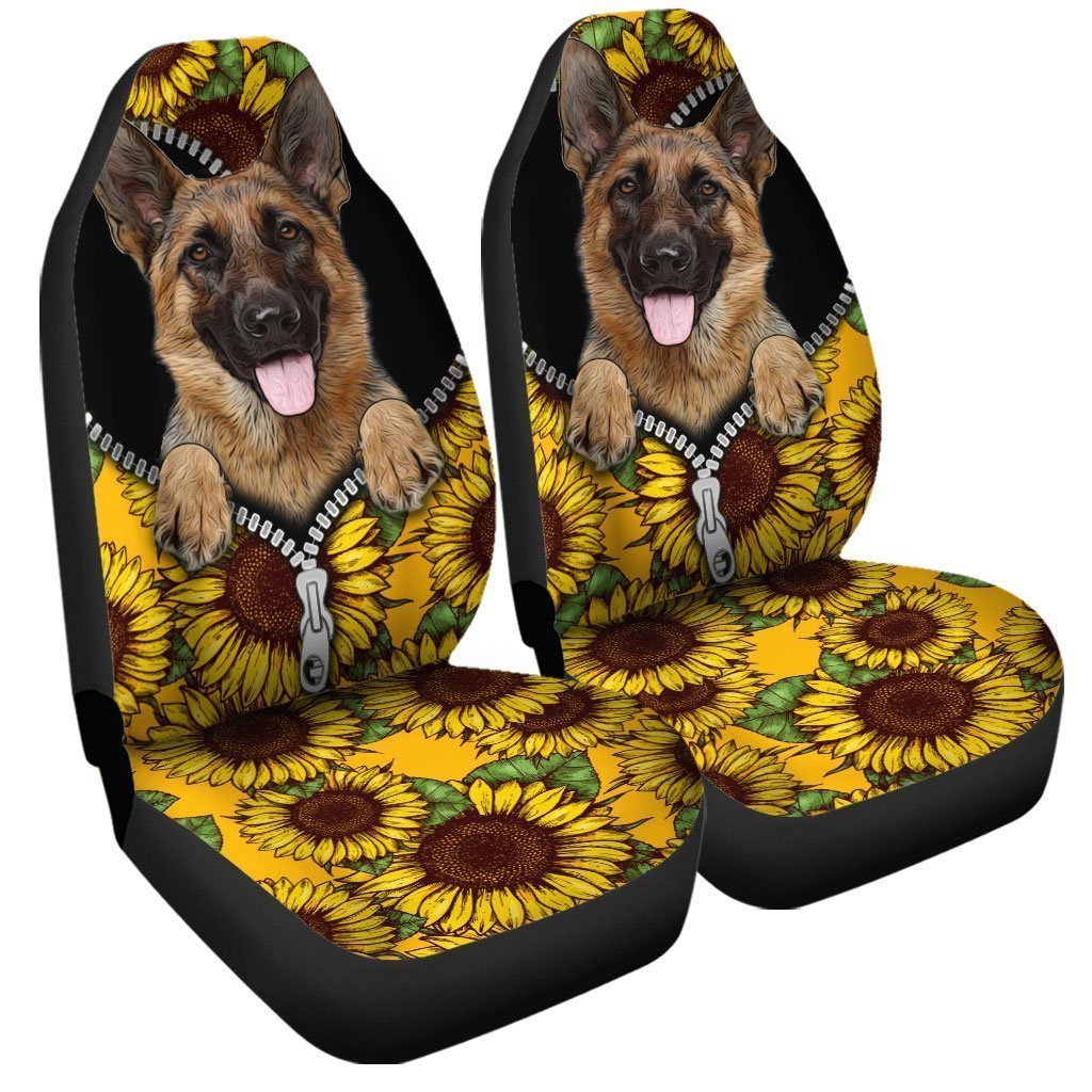 Sunflower German Shepherd Car Seat Covers Custom Car Accessories For German Shepherd Trainers - Gearcarcover - 3