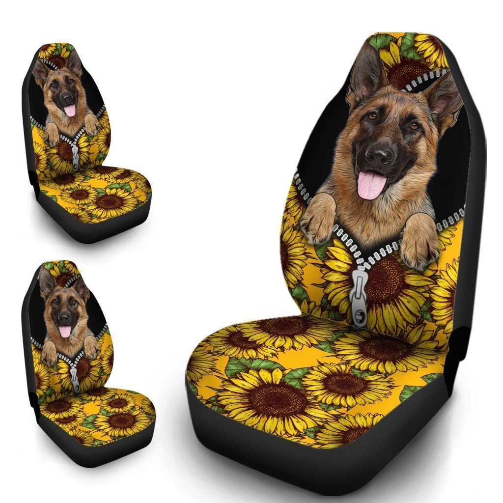 Sunflower German Shepherd Car Seat Covers Custom Car Accessories For German Shepherd Trainers - Gearcarcover - 4