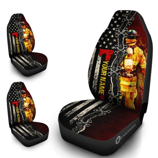 US Fireman Car Seat Covers Custom Name Firefighter Car Accessories - Gearcarcover - 1