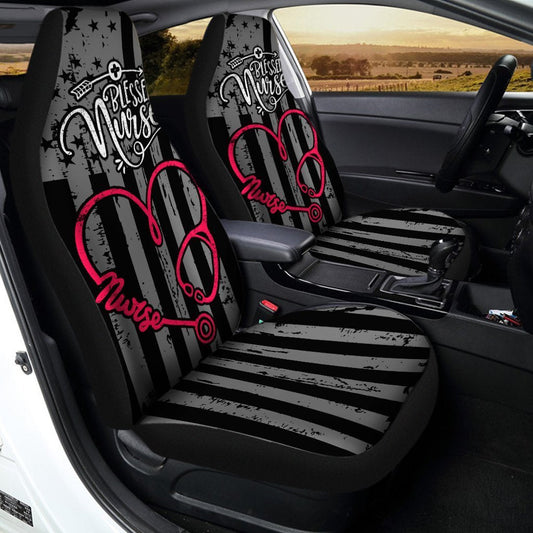 US Nurse Car Seat Covers Custom American Flag Heart Car Accessories - Gearcarcover - 2