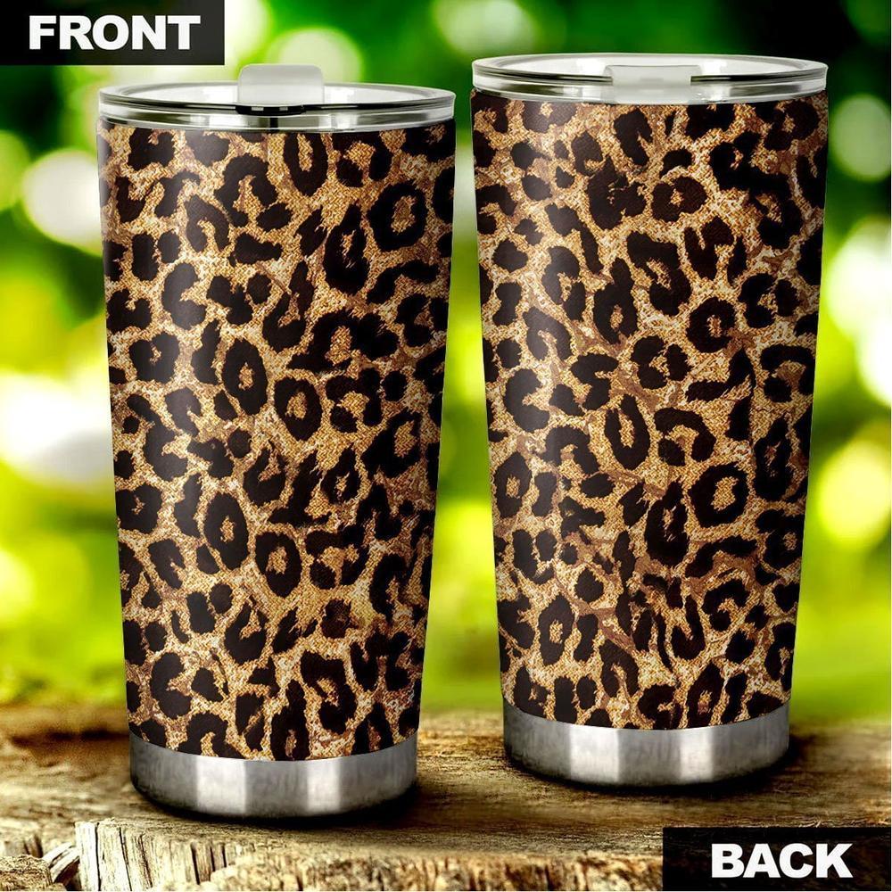 Wild Cheetah Skin Print Tumbler Cup Custom Brown Stainless Steel - Gearcarcover - 2