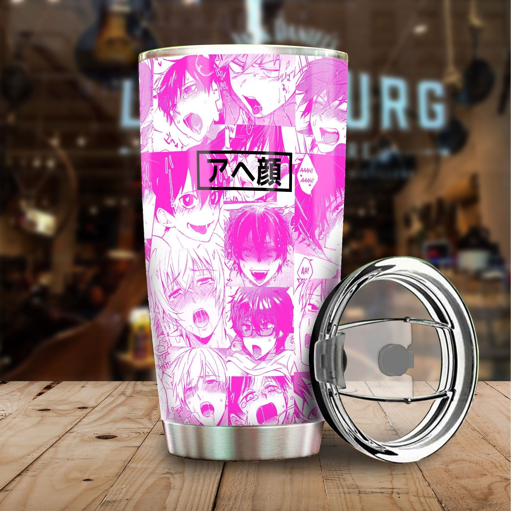 Ahegao Yaoi Tumbler Cup Custom Pink Car Interior Accessories - Gearcarcover - 1