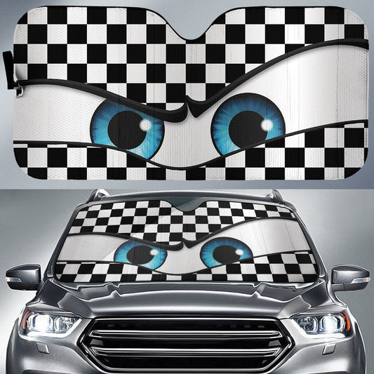 Angry Car Eyes Sun Shade Custom Checkerboard Car Accessories - Gearcarcover - 1