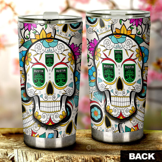 Austin FC Tumbler Cup Custom Sugar Skull Car Accessories - Gearcarcover - 2