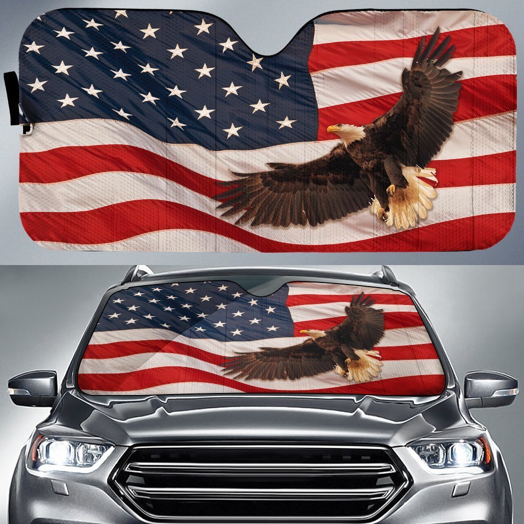Bald Eagle Car SunShade Custom American Flag Car Accessories - Gearcarcover - 1