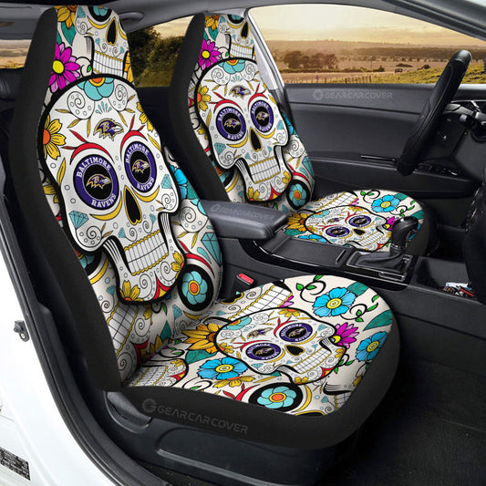 Baltimore Ravens Car Seat Covers Custom Sugar Skull Car Accessories - Gearcarcover - 2