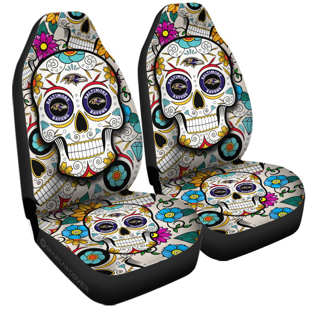 Baltimore Ravens Car Seat Covers Custom Sugar Skull Car Accessories - Gearcarcover - 3