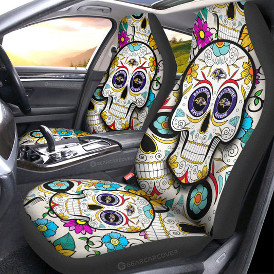 Baltimore Ravens Car Seat Covers Custom Sugar Skull Car Accessories - Gearcarcover - 1