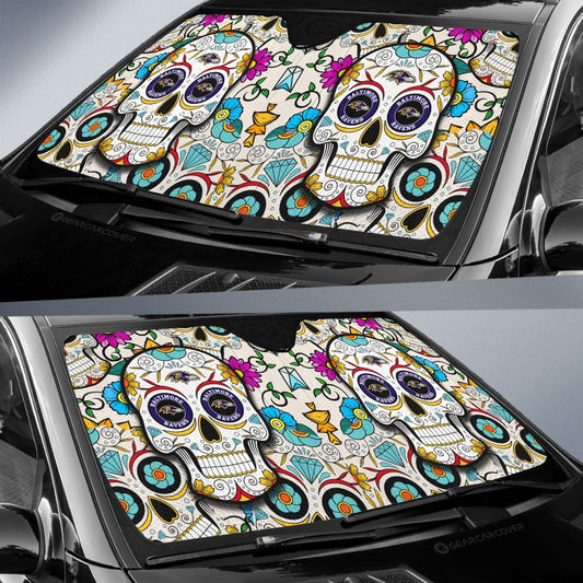 Baltimore Ravens Car Sunshade Custom Sugar Skull Car Accessories - Gearcarcover - 2