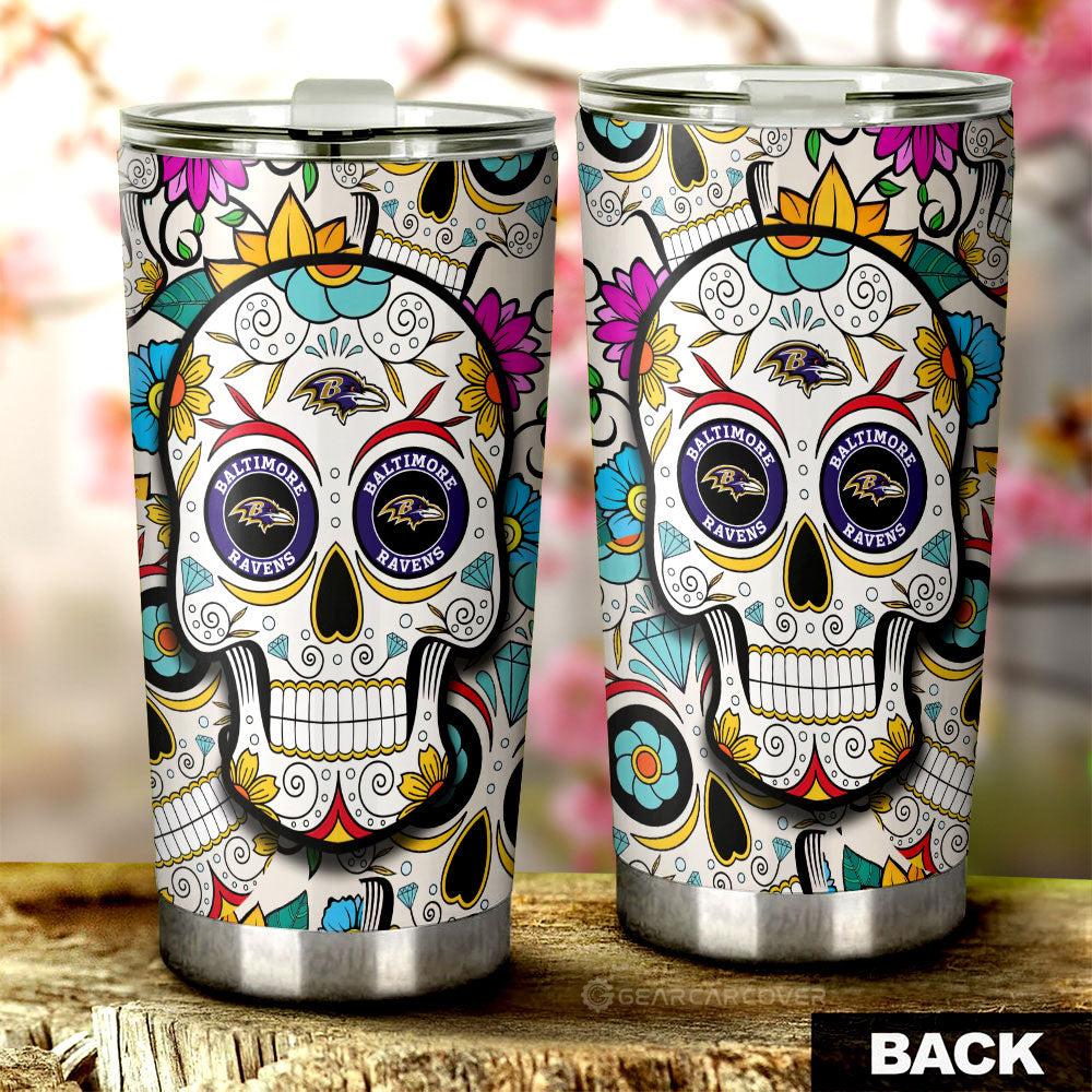 Baltimore Ravens Tumbler Cup Custom Sugar Skull Car Accessories - Gearcarcover - 2