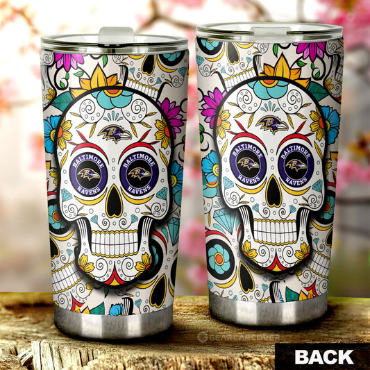 Baltimore Ravens Tumbler Cup Custom Sugar Skull Car Accessories - Gearcarcover - 2