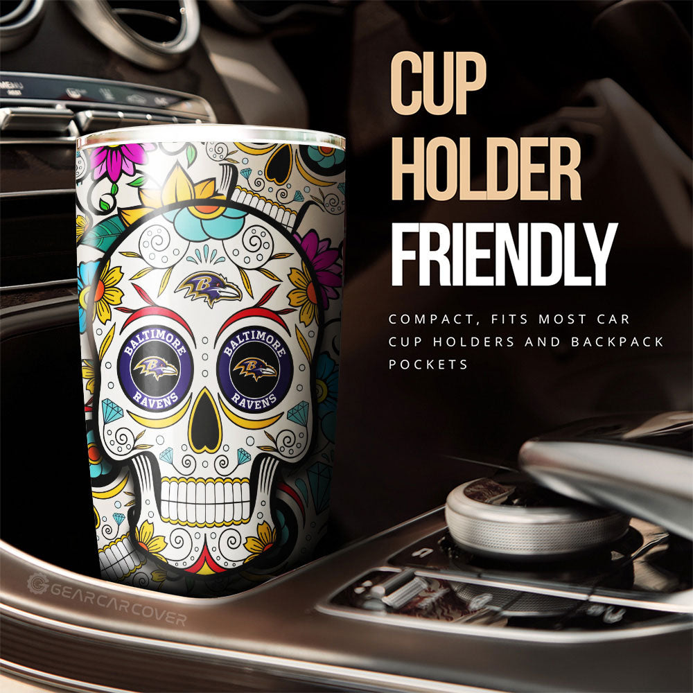 Baltimore Ravens Tumbler Cup Custom Sugar Skull Car Accessories - Gearcarcover - 3