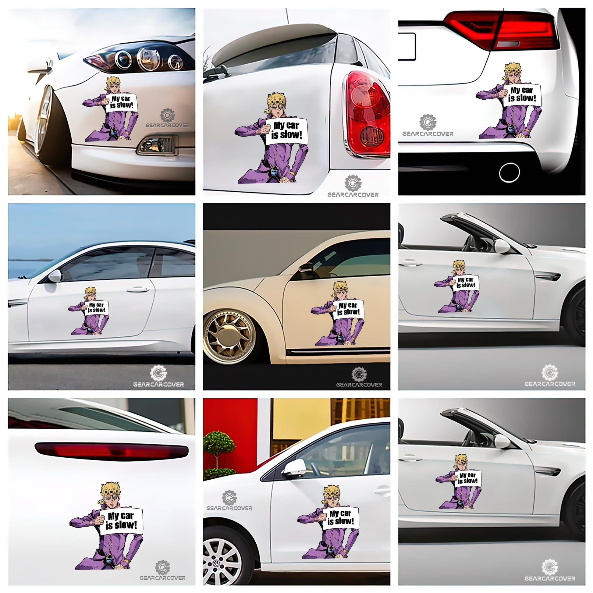 Bizarre Adventure Giorno Giovanna Car Sticker Custom My Car Is Slow Funny - Gearcarcover - 2