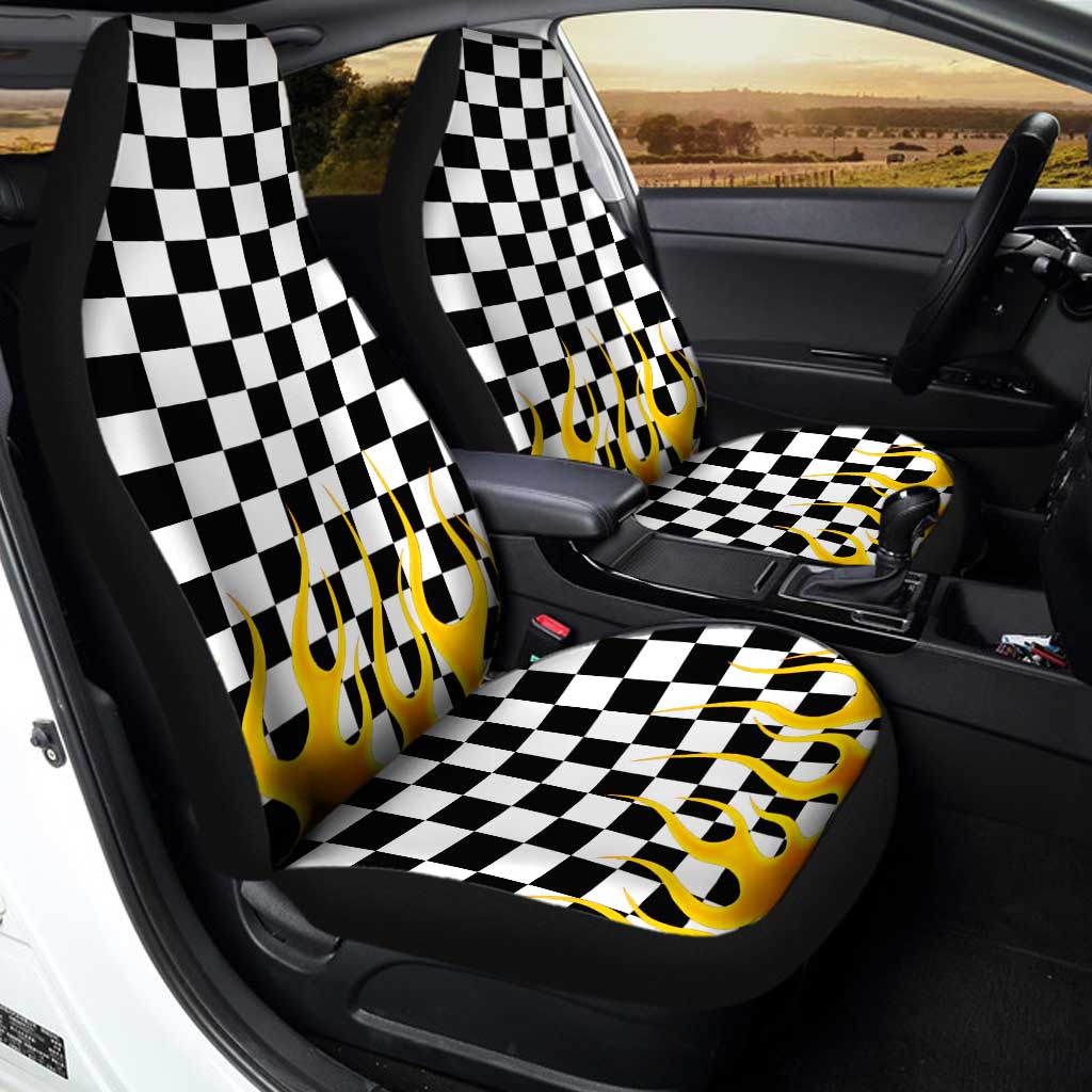 Black and White Checker Frame Car Seat Covers Set Of 2 - Gearcarcover - 2