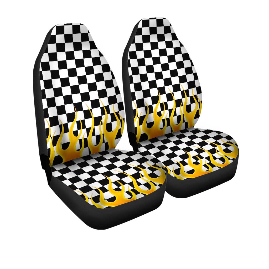 Black and White Checker Frame Car Seat Covers Set Of 2 - Gearcarcover - 3