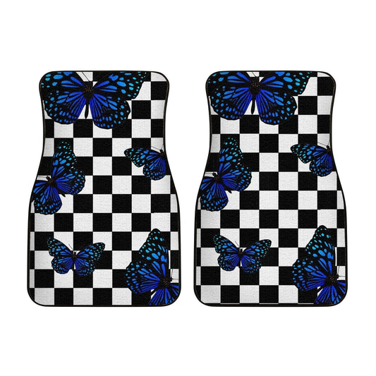 Blue Butterfly Checkerboard Car Floor Mats Custom Car Accessories - Gearcarcover - 2