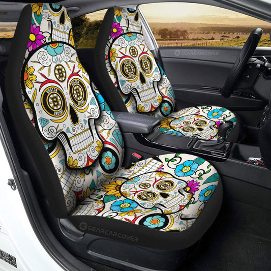Boston Bruins Car Seat Covers Custom Sugar Skull Car Accessories - Gearcarcover - 2