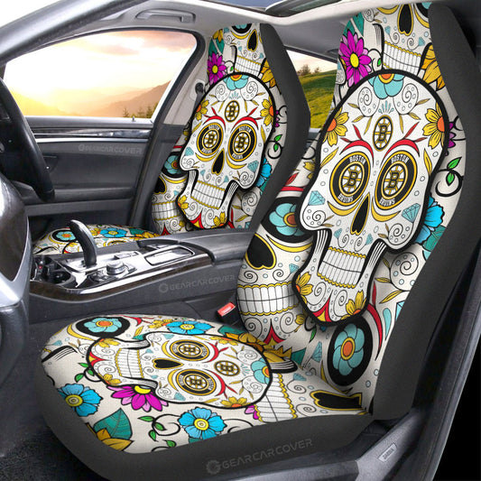 Boston Bruins Car Seat Covers Custom Sugar Skull Car Accessories - Gearcarcover - 1