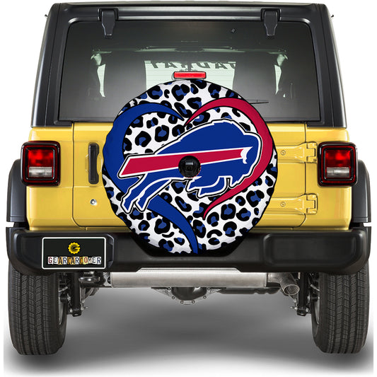 Buffalo Bills Football Heart Mixed Leopard Spare Tire Cover With Camera Hole - Gearcarcover - 2