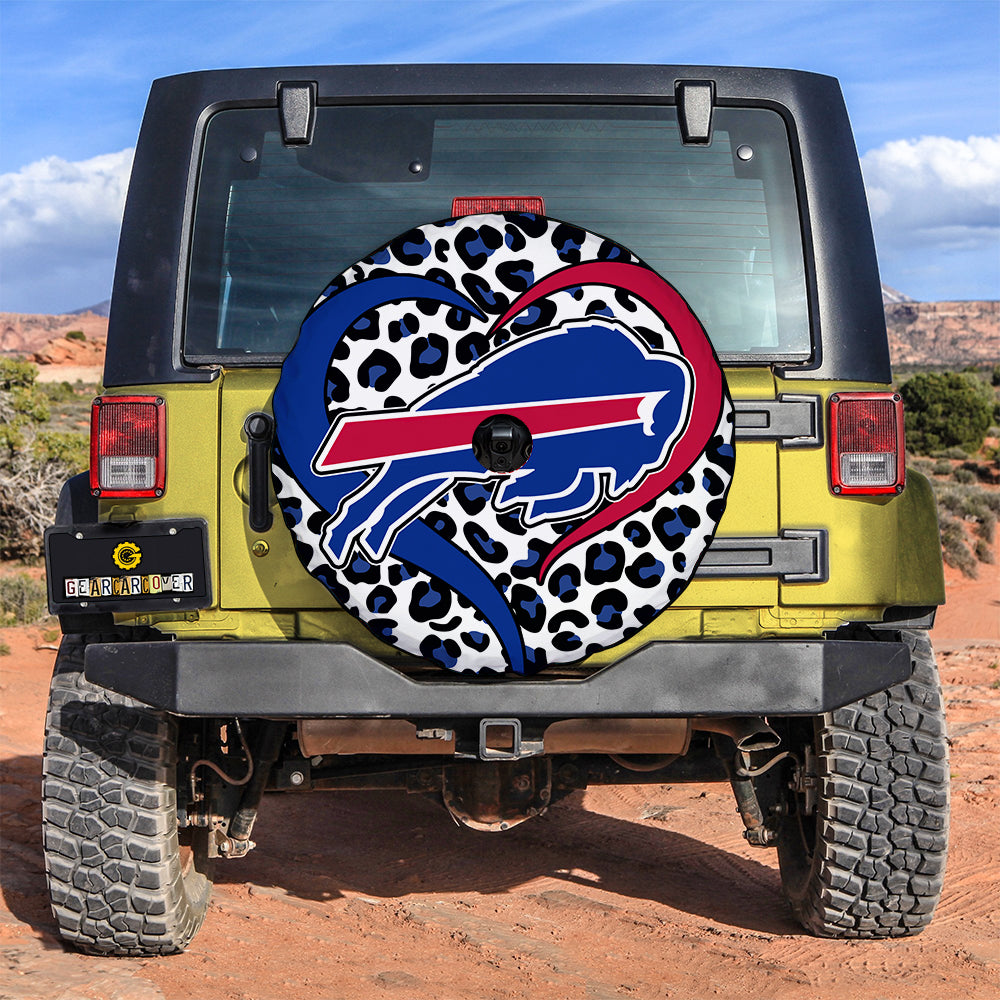 Buffalo Bills Football Heart Mixed Leopard Spare Tire Cover With Camera Hole - Gearcarcover - 3