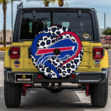 Buffalo Bills Football Heart Mixed Leopard Spare Tire Cover With Camera Hole