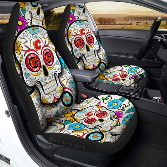 Calgary Flames Car Seat Covers Custom Sugar Skull Car Accessories - Gearcarcover - 2
