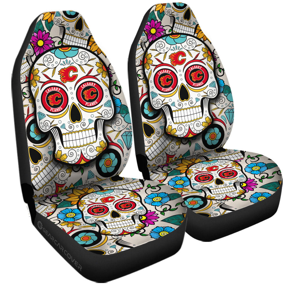 Calgary Flames Car Seat Covers Custom Sugar Skull Car Accessories - Gearcarcover - 3