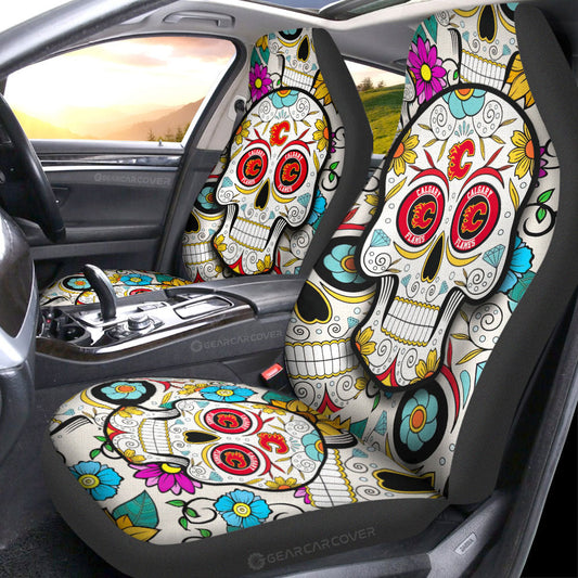 Calgary Flames Car Seat Covers Custom Sugar Skull Car Accessories - Gearcarcover - 1