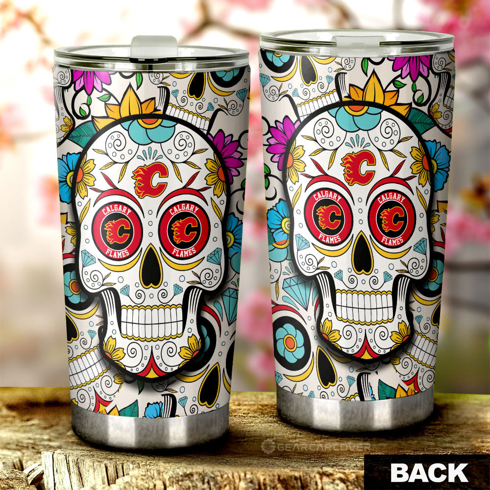 Calgary Flames Tumbler Cup Custom Sugar Skull Car Accessories - Gearcarcover - 2