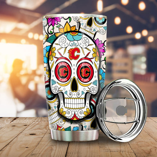 Calgary Flames Tumbler Cup Custom Sugar Skull Car Accessories - Gearcarcover - 1