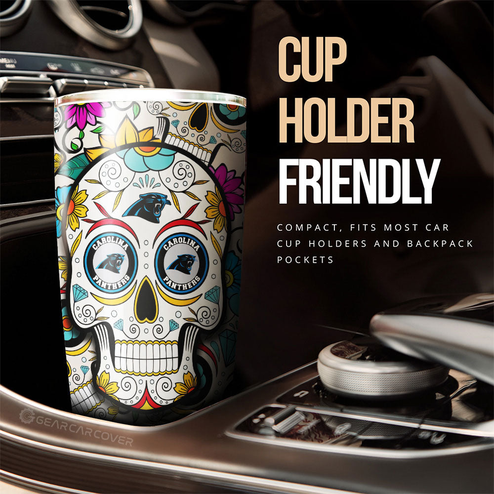 Carolina Panthers Tumbler Cup Custom Sugar Skull Car Accessories - Gearcarcover - 3