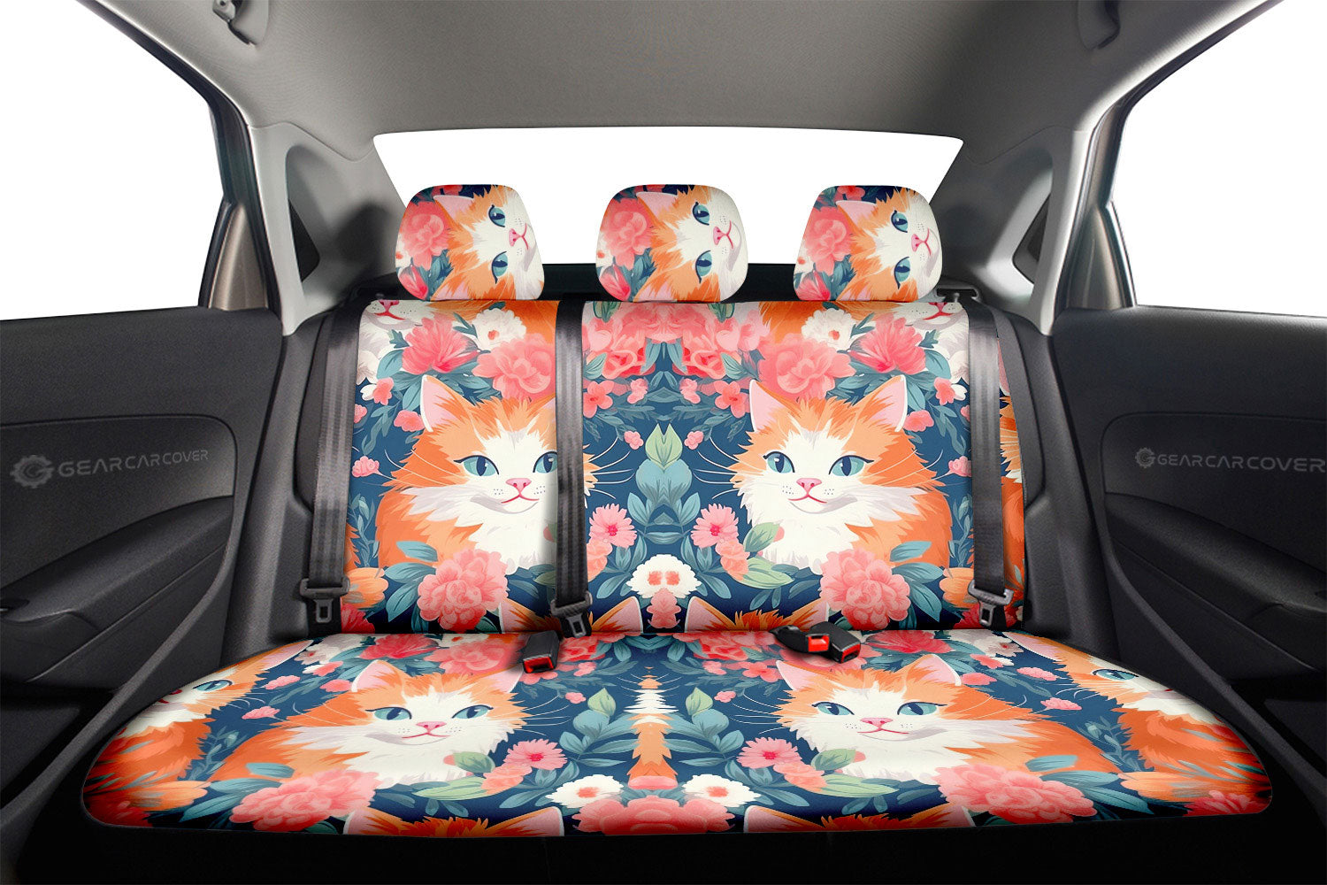 Cat Floral Car Back Seat Cover Custom Car Accessories - Gearcarcover - 2