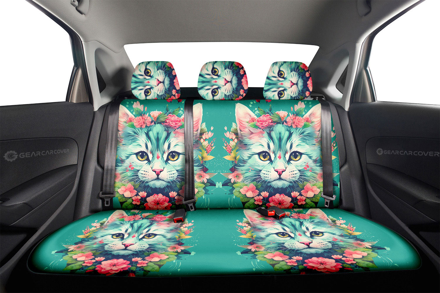 Cat Floral Car Back Seat Cover Custom Car Accessories - Gearcarcover - 2