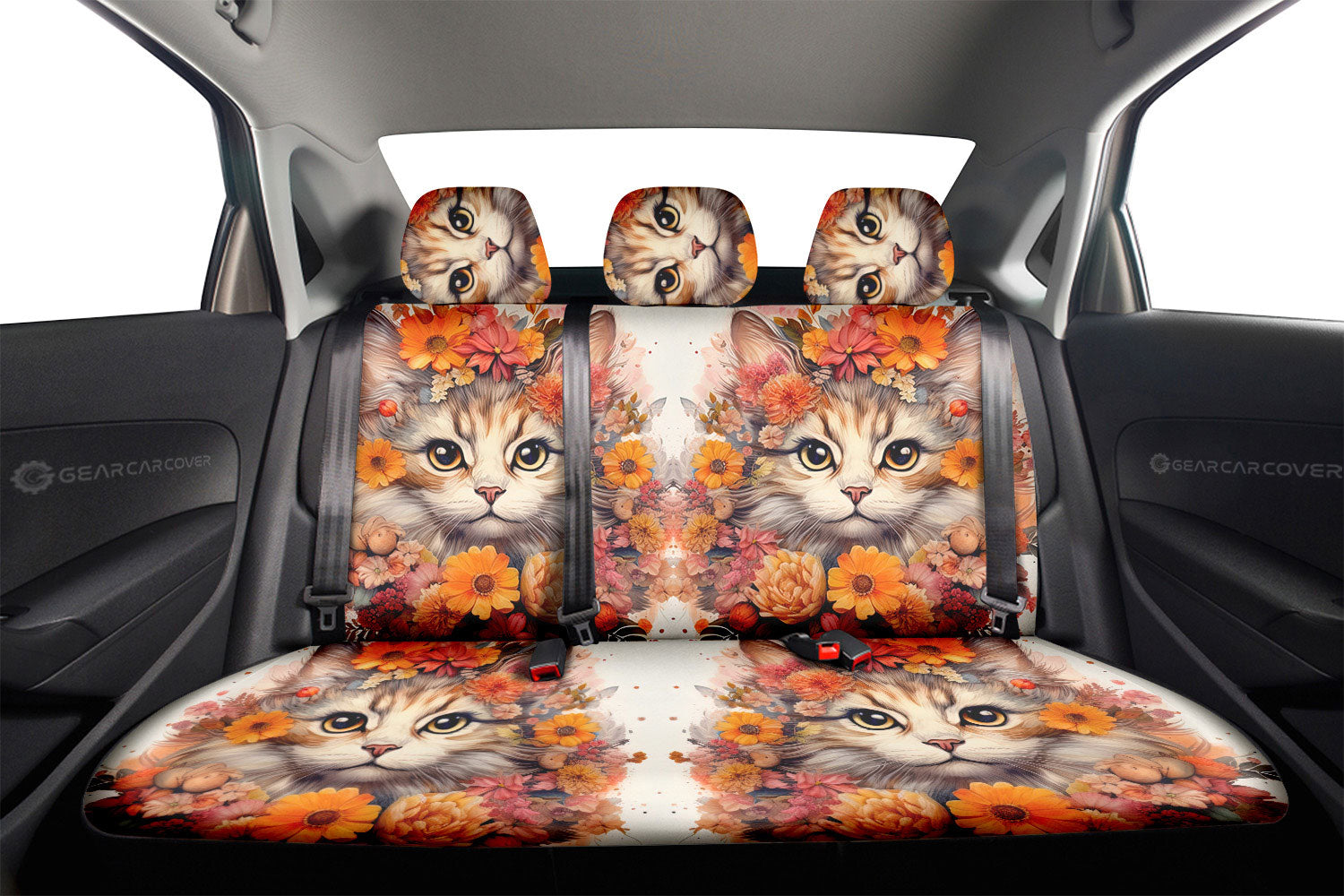 Cat Floral Car Back Seat Cover Custom Car Accessories - Gearcarcover - 2