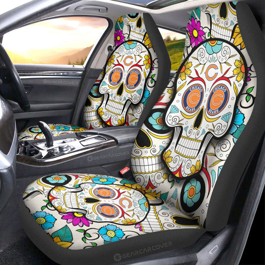 Chicago Bears Car Seat Covers Custom Sugar Skull Car Accessories - Gearcarcover - 1