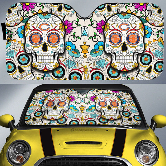 Chicago Bears Car Sunshade Custom Sugar Skull Car Accessories - Gearcarcover - 1