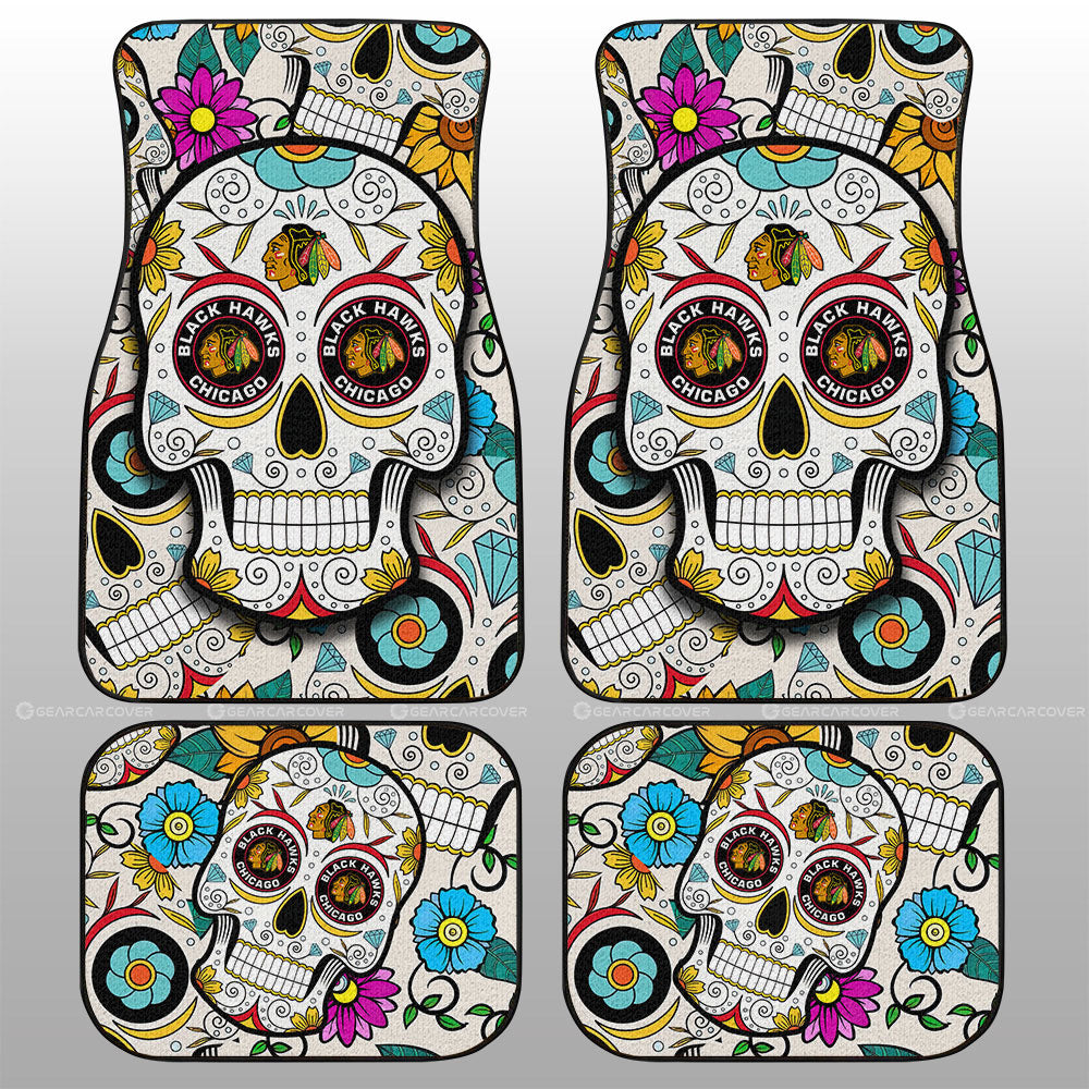 Chicago Blackhawks Car Floor Mats Custom Sugar Skull Car Accessories - Gearcarcover - 1