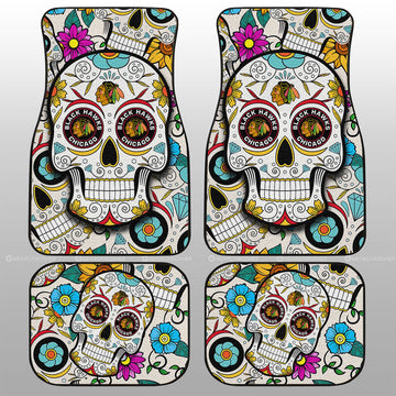 Chicago Blackhawks Car Floor Mats Custom Sugar Skull Car Accessories - Gearcarcover - 1