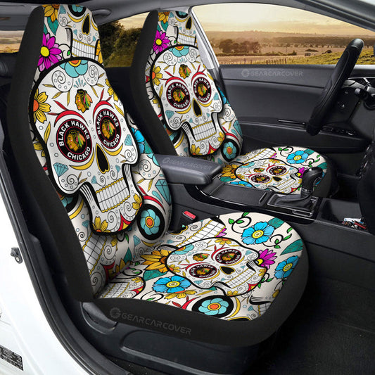 Chicago Blackhawks Car Seat Covers Custom Sugar Skull Car Accessories - Gearcarcover - 2