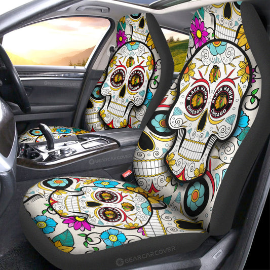 Chicago Blackhawks Car Seat Covers Custom Sugar Skull Car Accessories - Gearcarcover - 1
